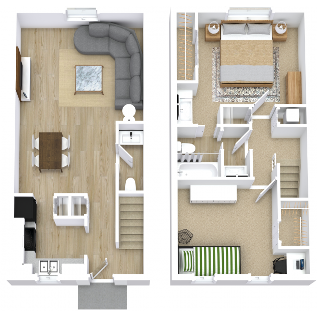 Floor plan for 2 beds, 1.5 baths, 1150 sqft